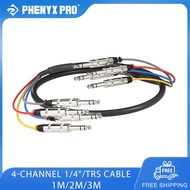 Phenyx Pro 4-Channel TRS Snake Cable Color-Coded TRS Patch Wire w/24 AWG OFC Copper 1/4" Audio Cord