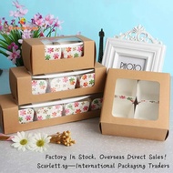 20pcs/lot Kraft Paper PVC Plastic Window Macarons Box Cookies Cake Packaging Box Rectangle Biscuits Pastry Gift Box