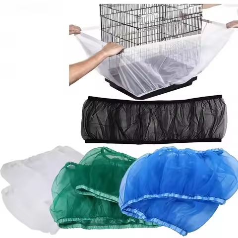 Mesh Bird Cage Cover Shell Skirt Net Easy Cleaning Catcher Guard Bird Cage Stretchy Mesh Parrot Bird