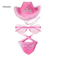 CODS Pink Cowgirl Party Set Pink Cowgirl Hat Pink Cowboy Hat Set with Feather Trim Heart-shaped Sung