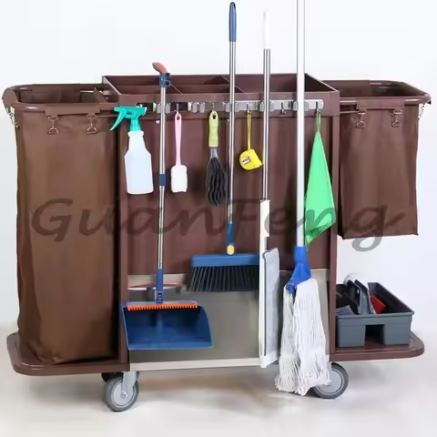 Cart Trolley Portable Wooden Wheeled Janitorial Hotel Cleaning Small Service Food Serving Commercial