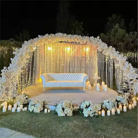 Elegant Stainless Steel Wedding Arch, Semi-Circular, 11.5x6.5ft，Two Styles for Ceremony Party Decora
