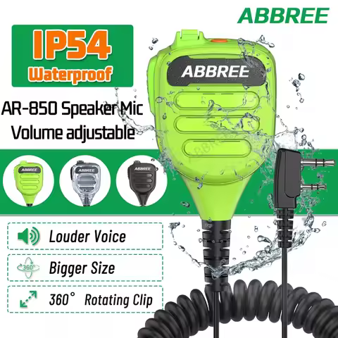 ABBREE AR-850 Speaker Mic Walkie Talkie Volume Adjustable IP54 Waterproof Compatible With Baofeng UV