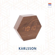 Karlsson, 木紋LED鬧鐘 Alarm clock Hexagon wood veneer dark