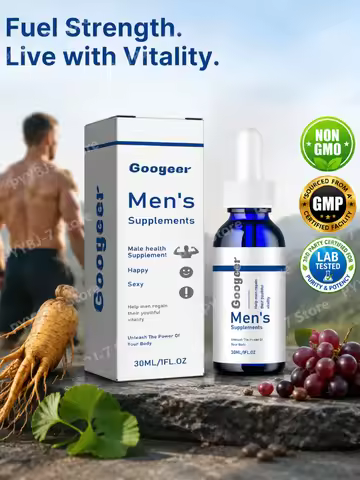 Men's Daily Supplement Drops with Ginseng Extract Ginkgo Biloba Vitamin B12 Herbal Blend for Energy 