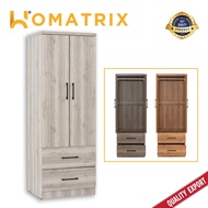 HOMATRIX 2 Door Wardrobe With Drawer Storage Cabinet Almari Baju Dengan Laci (2x6ft) DUBLIN Grey Lin