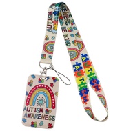 Autism Awareness ID Badge Holder Lanyards Rainbow Door Card Case Hanging Rope Neck Strap Keychain Bu
