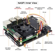 NASPi Kit+Metal Case+X823 Expansion Board+X-C1 Board Replacement PWM Fan for Raspberry Pie SATA HDD/