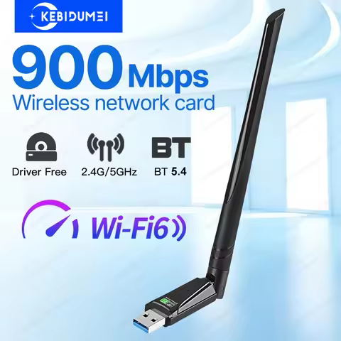 2-in-1 USB WiFi 6 Adapter 900Mbps Bluetooth 5.4 Wireless Network Card 2.4G/5GHz Dual Band USB Dongle