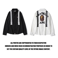 ∏☃BAPE Ape head Strap Shirt White Black Casual loose Street Hip Hop Men Women Lovers Standing collar