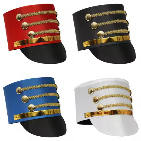 Teens Drum Marching Hat Majorette Master Band Hat Military Royal Soldier Top Caps for Halloween Carn