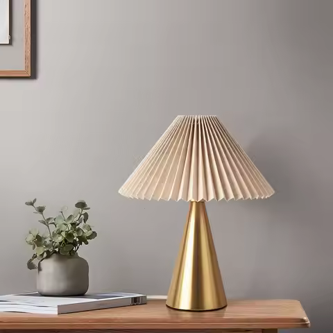 Gold Small Table Lamp, Cute Table Lamp, Pleated Table Lamp，, Small Scalloped Lamp Shade Table Lamps 