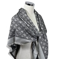 LV M71378 Monogram Denim 披肩/滿版老花/羊毛絲綢披肩/圍巾/黑銀/黑灰