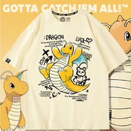 Pokemon Dragonite Cartoon Graffiti Print T‑Shirt Milk Silk Short Sleeve Casual Loose Unisex Top For 