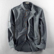 Men Casual Asian Shirt Stand Collar Independent Cotton Shirt 7.19