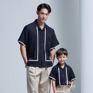 Fadsan Father and Son Couple Shirt Short Sleeve Modern Outfit Black - Greece Series
