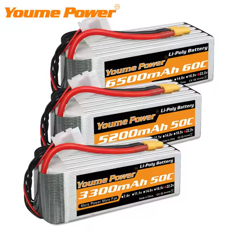Youme 6S 22.2V Lipo Battery 3300mah 4000mah 4500mah 5200mah 6200mah 6500mah 60C XT60 T Deans XT90 EC