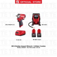 Milwaukee M12 Compact Inflator M12 BI-0 + M12 Stubby Impact Wrench M12FIWF12-302 Value Set