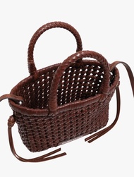 BIMBA Y LOLA - WALNUT PLAITED LEATHER MINI BAG