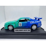 Mtech 1/43 Falken GT-R R34 Blue-Green Color-Blocking Racing Model with Original Display Box, Alloy M