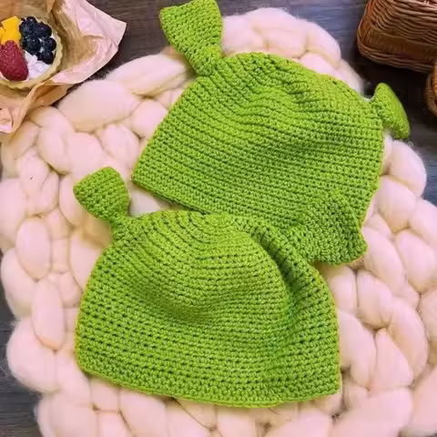 New Unisex Hand Knitted Shrek Hats, Beanie Hat, Warm Durable Hand Knitted Cap, Cosplay Dome Cap, Woo