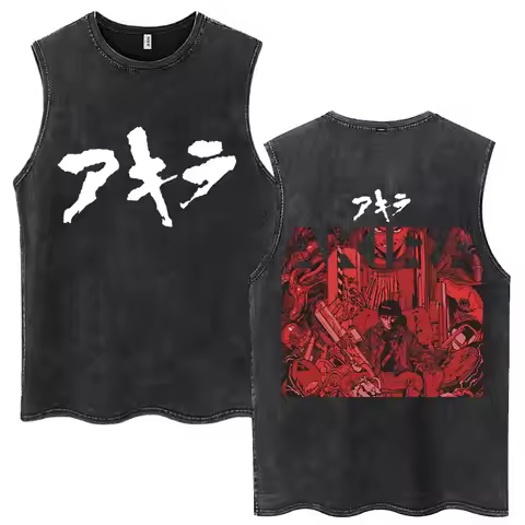AKIRA Neo-Tokyo Vintage Washed Tank Top, Japanese Kanji & Explosion Scene Anime Print, Retro Cotton 
