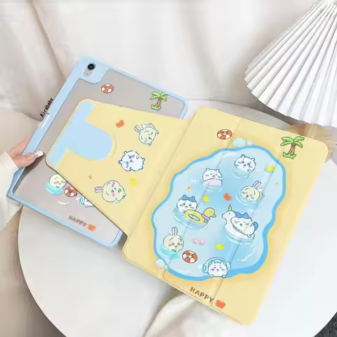 Anime Chiikawa 720° Rotation Ipad Protective Case 2026 New Pen Tray Acrylic Cartoon Kawaii Lovely fo