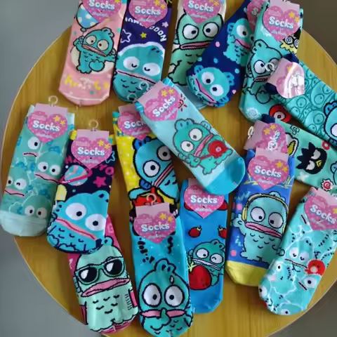 Anime Sanrio Hello Kitty Ugly Fish Export Original Short Cotton Socks Cartoon Anime Sanrio Pure Cott