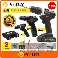 PRODIY DIB Cordless Drill Screwdriver 12v 18v 21v 2 Speed with 1 Battery Li-Ion