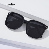 Lovito Casual Women Sunglasses Plain All-Match Basic Full Rim Sunglasses L34AD057 (Black)
