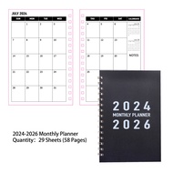 29 sheets 2024-2026 Monthly Planner Black PVC Waterproof Cover July 2024-June 2026 Monthly Calendar
