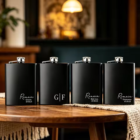 Personalized Groom Matte Black Stainless Steel Hip Flask Bachelor Party Accessories Groomsmen Favor 