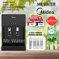 Midea Mild Alkaline Water Dispenser Hot Normal Cold Model: 1660 With 4 Korea Water Filter - Modern design - Black