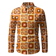Men's 70s Disco Party Long-Sleeve Shirt Bright Geometric Circle Digital Print Casual Fashion Occasio