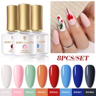 BORN PRETTY 8Pcs Gel Nail Polish Set 7ml Semi Permanent Nail Art Gel Lot Soak Off UV LED Nails Varni