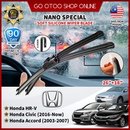 Nano Soft Silicone Car Windshield Wiper 18'' + 26'' 1Set For Honda HRV Civic 2016 Accord 2003 - 2007