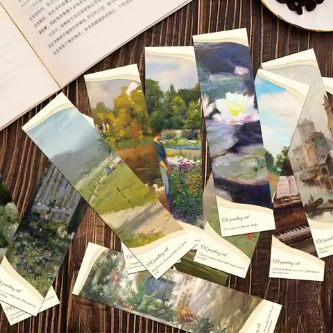 30pcs Oil Painting Landscape Bookmarks Reading Pages Books School Tagged School Stationary Supplies 