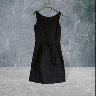 二手 ROUGE VIF 日本製 黑 光澤斜紋表布大U領版型挺 無袖 洋裝 VA821﹝凡賽蘇﹞