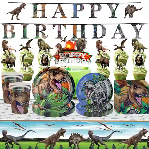 Dinosaur Party Disposable Tableware Paper Plates Cups Napkin Tablecloth Tyrannosaurus Rex Plate Jura
