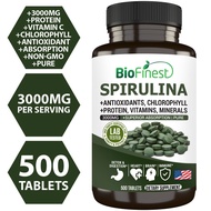 Biofinest Spirulina 3000mg Supplement - Alkaline Superfood Vitamin Joint Immune Cholesterol Detox Br
