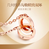CRD Claydi 18K Gold Diamond Necklace Double Ring Female Color Gold Pendant Rose Gold Necklace au750 