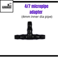 Tee Adapter HDPE Poly PP Pipe 4/7 4mm Microtube for Watering Irrigation Fertigation Dripper System P