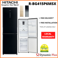 [BULKY] Hitachi R-BG415P6MSX 2 Doors Glass Bottom Freezer Fridge 330L - FREE Vacuum Container Gift Set (worth $109)
