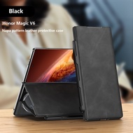 Phone Case For Honor Magic V6 V5 5G Nappa Pen Slot Flip PU Leather Mobile Phone Case Cover