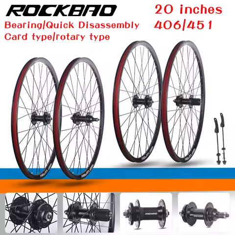 ROCKBAO Bicycle Wheelset 20inch Double Aluminum Alloy Disc Brake 406/451 Rim 2Bearings 6-10Speed Bik