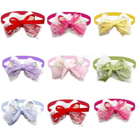 50/100pcs Candy Color Dog Bowtie Fashion Pet Dog Grooming Bowtie Lace Style Small Dog Cat BowTie Nec