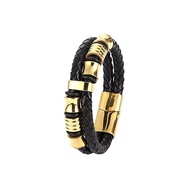 AIMEIS Bracelet Men's Leather Bracelet Accessories Gold Double Rope Bracelet Gift Jewelery Knitting Leather Jewelery (Gold % Gangnam % 18.5)
