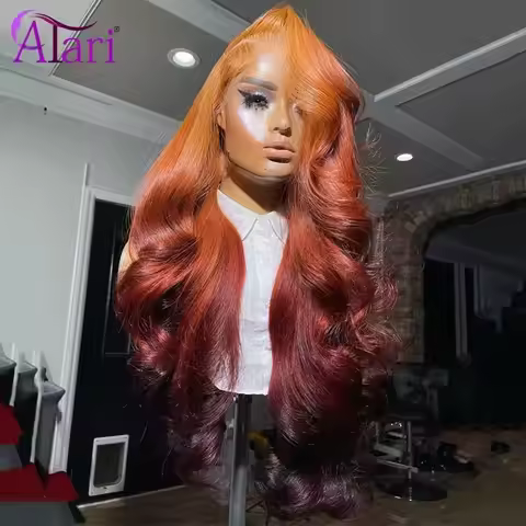 Ombre Orange Roots 13x4 Lace Frontal Wig Transparent 13x6 Dark Orange Human Hair Lace Front Wig for 