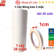 Băng keo 2 mặt rộng 1cm dài 25 mét mỗi cuộn lõi giấy 3mm - 1 cây có 28 cuộn