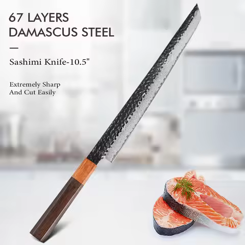 TURWHO Fish Fillet Sushi Knife Hand Forged Damascus Steel Japanese Sashimi Kitchen Chef Knife Slicin